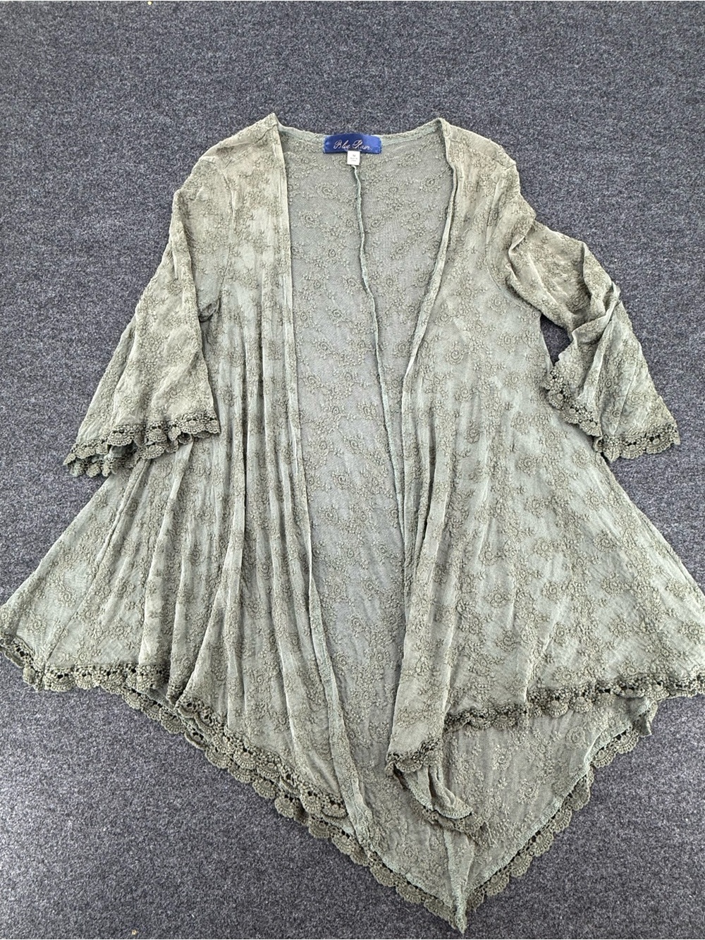 Boho Forest Fairy Blue Rain Olive Green Lace Open Front Cardigan - Picture 1 of 6